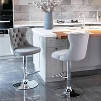 Gray Swivel Velvet Bar Stools (Set of 2)