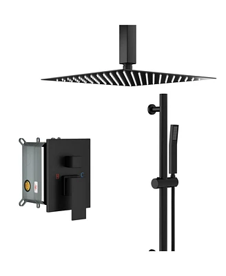 Simplie Fun Matte Black Ceiling Rain Shower System, 16" Head