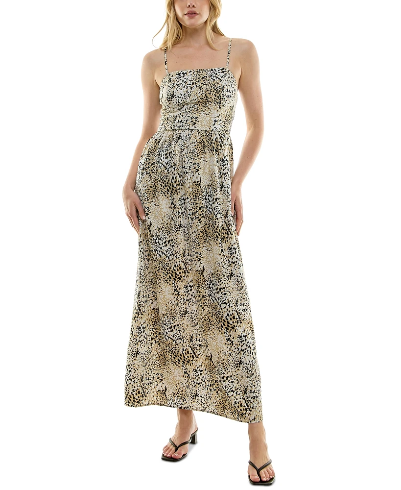 As U Wish Juniors' Animal-Print Square-Neck Maxi Dress