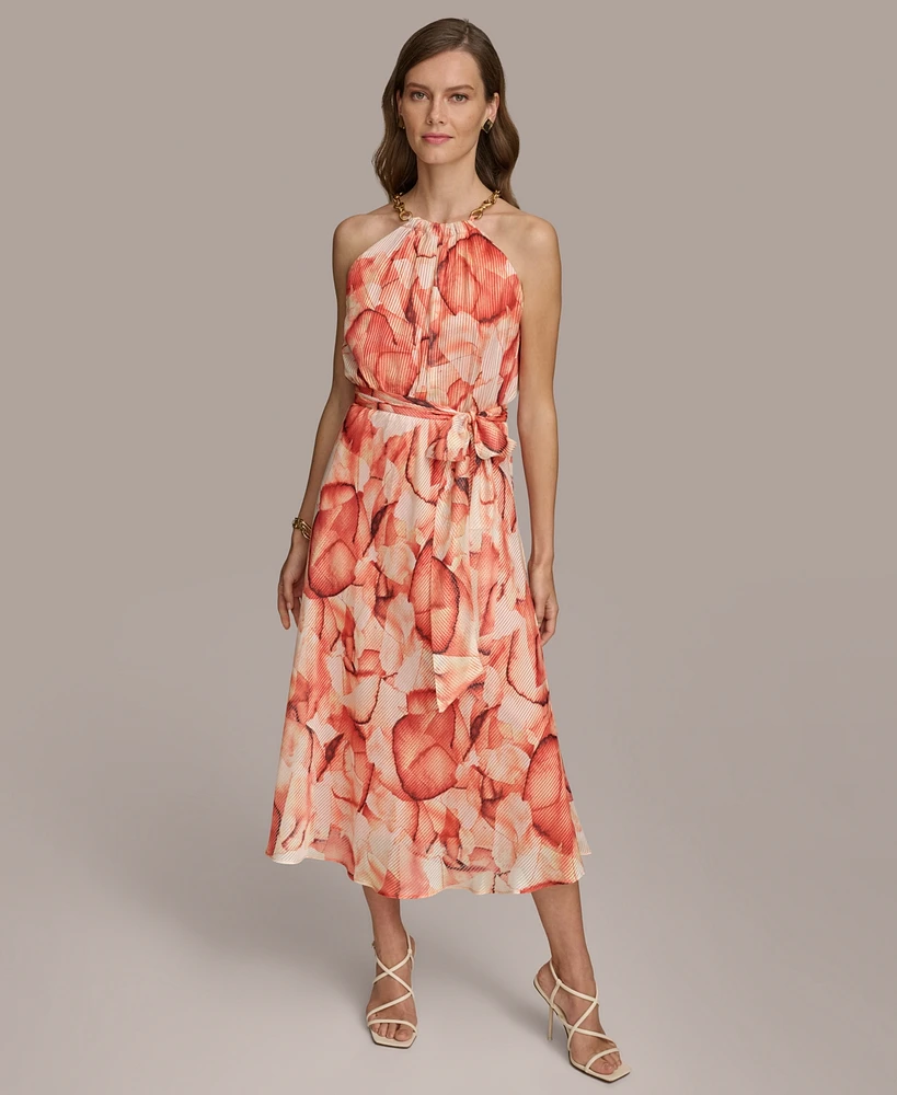 Donna Karan Women's Halter-Neck Sleeveless A-Line Midi Dress