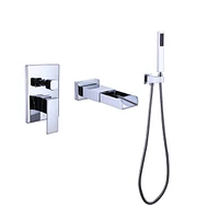 Streamdale Furniture Pressure-Balance Waterfall Single Handle Wall Mount Tub Faucet With Hand Shower, Chrome