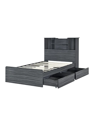 Streamdale Furniture Twin Size Storage Platform Bed Frame With 4 Open Storage Shelves And 2 Storage Drawers, Led Light