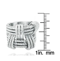 Suzy Levian New York Sterling Silver Cubic Zirconia Weaving Wide Band Ring