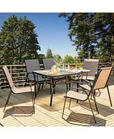 6 Pieces Patio Stackable Dining Chairs with Curved Armrests and Breathable Fabric