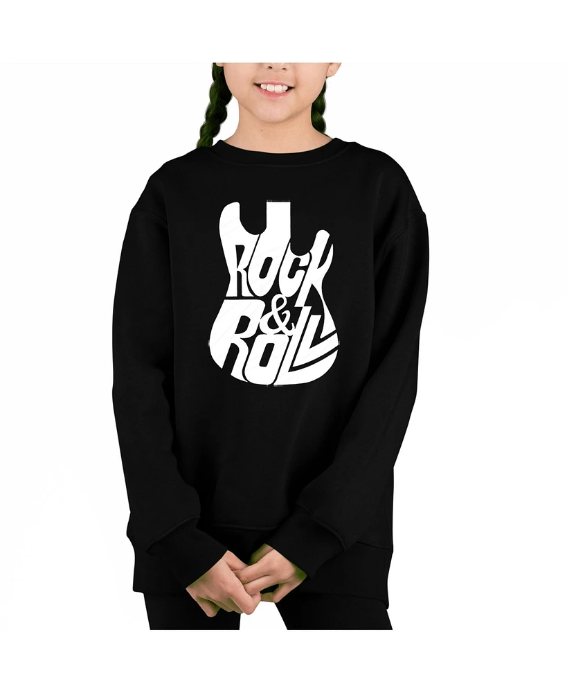 La Pop Art Girls Rock And Roll Guitar Word Crewneck Sweatshirt