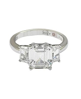 Suzy Levian New York Sterling Silver Cubic Zirconia Emerald Cut 3.50cttw 3-Stone Engagement Ring