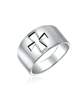 Bling Jewelry Christian Religious Cut-out Cross Signet Band Ring .925 Sterling Silver