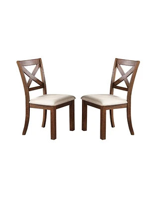 Simplie Fun White Fabric Upholstery Wood Side Chairs, Brown