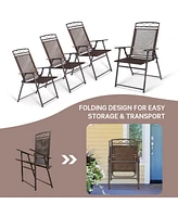 Set of 4 Patio Folding Sling Chairs Steel Camping Deck