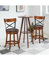 Sugift Set of 2 Bar Stools 360-Degree Swivel Dining Bar Chairs with Rubber Wood Legs