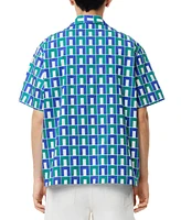 Lacoste Men's Relaxed Fit Short Sleeve Button-Front Printed Camp Shirt