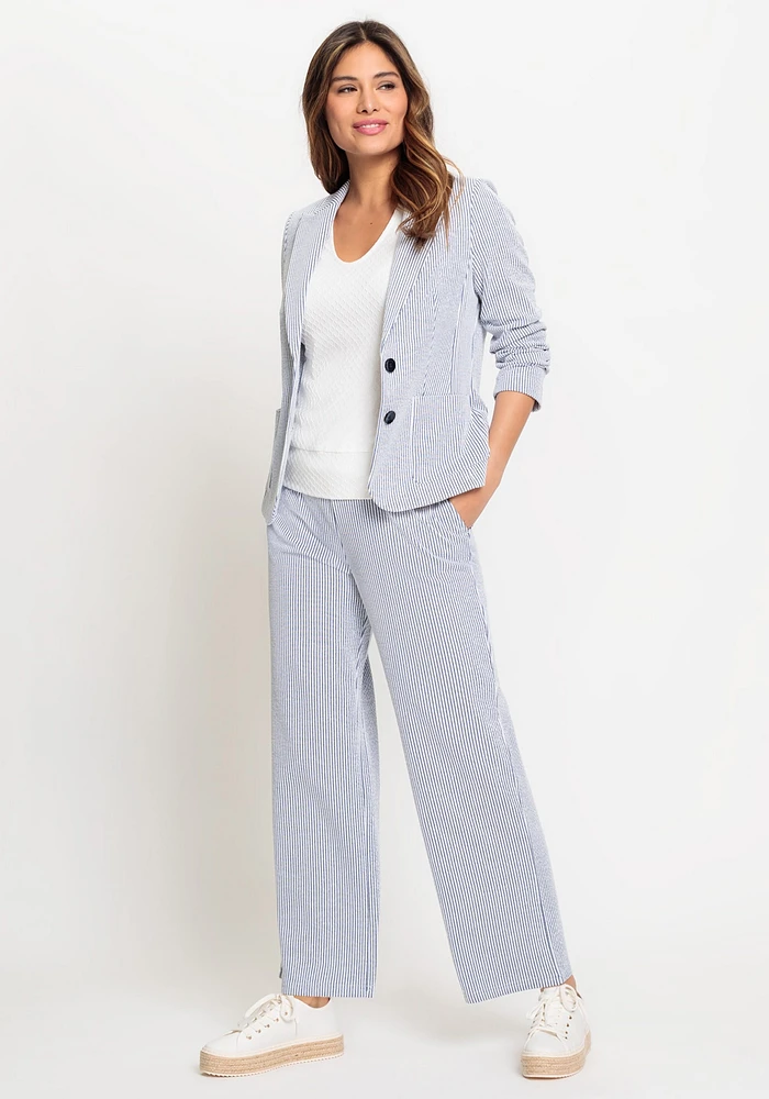 Olsen Women's Anna Fit Wide Leg Stretch Seersucker Pant