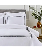 Egyptian Linens 100% Cotton Sadie Percale Embroidered Duvet Cover Set