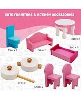 2-In-1 Double Sided Kids Kitchen Playset and Dollhouse with Furniture