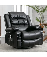 Streamdale Furniture Black Swivel Rocker Recliner with Massage, Heat & Usb Charge