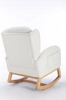Teddy Fabric Rocking Chair With Packet Wood Legs, Ivory