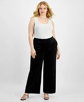 Tahari Asl Plus Velvet Mid-Rise Wide-Leg Pants