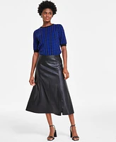 T Tahari Women's Paneled Faux-Leather Midi Skirt