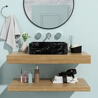 19" X 15" Black And Gray Marble Pattern Ceramic Rectangular Vessel Bathroom Sink