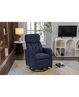 Streamdale Furniture Linen Fabric Swivel Rocking Chair Gilder Chair With Pocket, Navy Blue