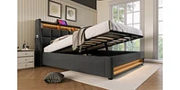 Queen Upholstered Platform Bed with Storage, Led, Usb