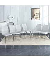 Simplie Fun 6 Modern Light Gray Dining Chairs, Pu Cushion, Silver Legs