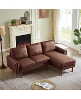 Simplie Fun 82.2"L-Shape Sofa Couch With Chaise Mid-Century Copper Nail Right Chaise