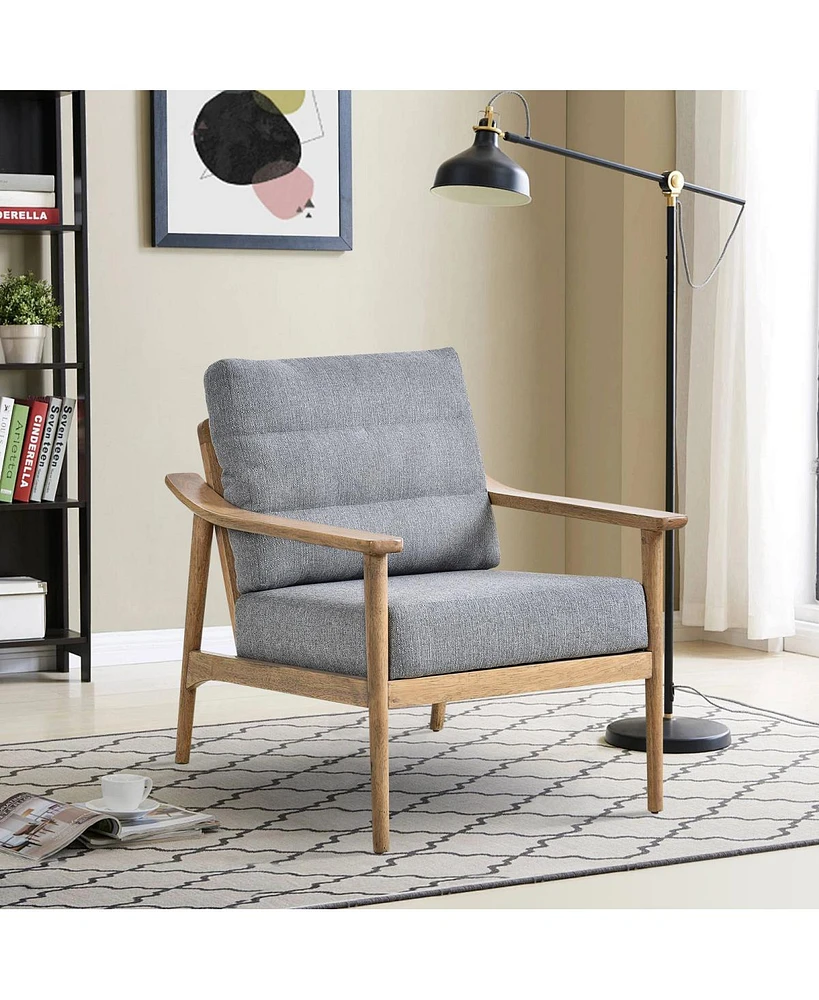 Simplie Fun Mid-Century Modern Gray Armchair With Solid Wood Frame & Soft Cushion