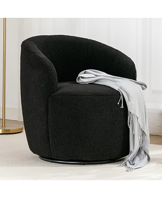 Simplie Fun Teddy Fabric Swivel Accent Armchair Barrel Chair With Black Powder Coating Metal Ring