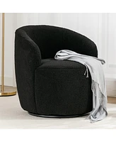 Simplie Fun Teddy Fabric Swivel Accent Armchair Barrel Chair With Black Powder Coating Metal Ring