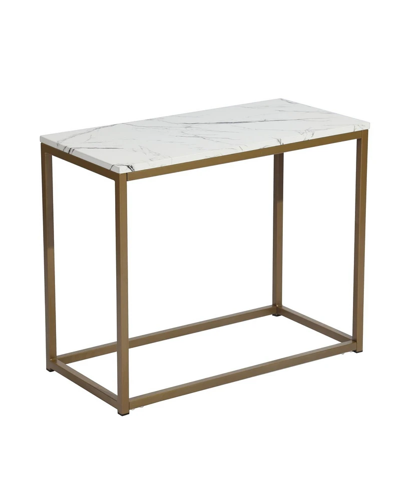 Simplie Fun Rectangular Wood Side Table with Marble Top