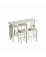 Simplie Fun 5-Piece Dining Set with Power Outlets, Beige