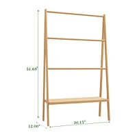 Bamboo Ladder Towel Rack With Storage Shelf