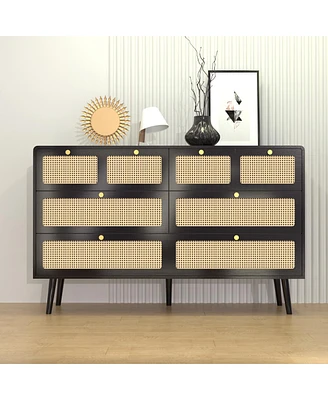 Simplie Fun Modern Rattan Chest with Wide Drawers