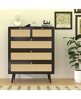 Streamdale Furniture Modern Rattan 4-Drawer Dresser with Metal Handles