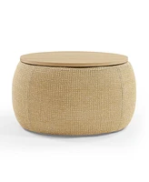 Streamdale Furniture Round Storage Ottoman, 2 In 1 Function, Work As End Table And Ottoman, Natural (25.5"X25.5"X14.5")