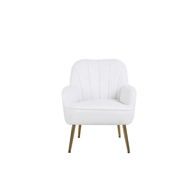 Streamdale Furniture Modern Soft Teddy Fabric Ivory Ergonomics Accent Chair Living Room Chair Bedroom Chair