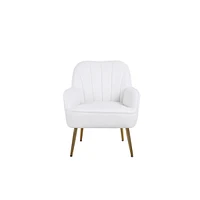 Streamdale Furniture Modern Soft Teddy Fabric Ivory Ergonomics Accent Chair Living Room Chair Bedroom Chair