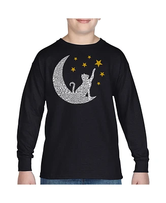 La Pop Art Boys Cat Moon Word Long Sleeve T-Shirt