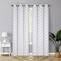 Kate Aurora Contemporary Living 2 Pack Gray And White Trellis Clover Window Curtains - 38 in. W x 84 in. L