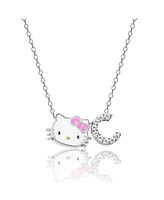 Hello Kitty Sanrio Silver Plated Enamel Pave Initial Slider Necklace