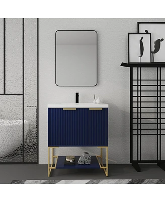 Simplie Fun 30 Inch Freestanding Bathroom Vanity With Resin Basin, 30x18
