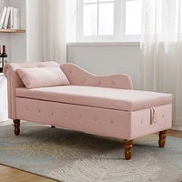 Velvet Chaise Lounge with Storage & Pillow