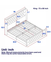Grey Velvet King Bed Frame with Led Headboard