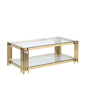 Simplie Fun Golden Stainless Steel Double Layer Coffee Table