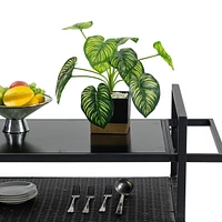 Wicker Bar Cart with Wheels, Glass Top