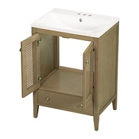 Rattan Bathroom Vanity with Storage Cabinet