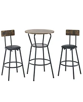 Simplie Fun Rustic Brown Bar Table Set with Upholstered Stool