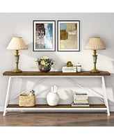 Tribesigns 70.9 Inches Extra Long Sofa Table Behind Couch, Industrial Entry Console Table for Hallway, Entryway, Living Room, Light Brown and White