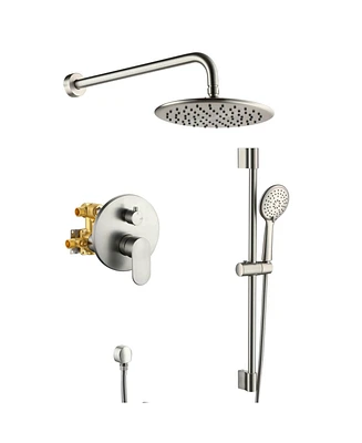 Mondawe 9" Wall Mounted Rainfall Shower System Set with Hanheld Spray & Slide Bar, Brushed Nickel